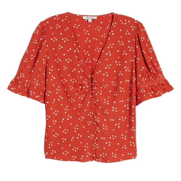 Madewell Women's Polka Dot Day Light Top In Dotti Dot Estruscan Clay Size 12 - Picture 1 of 8